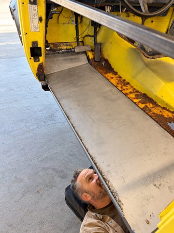 Checking the new floor from underneath