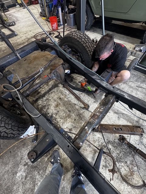 Frame torn down to the bare rails