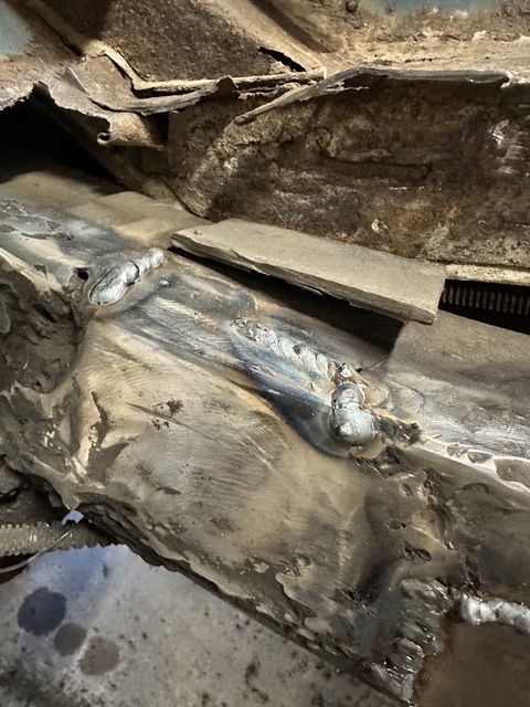 Fresh weld where the mount used to be
