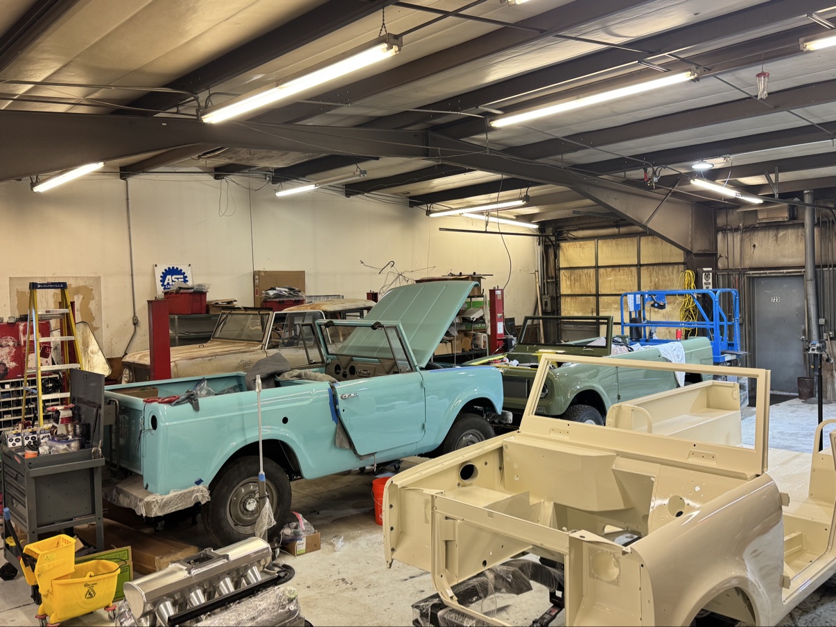 Scout 80 mid-assembly in the shop